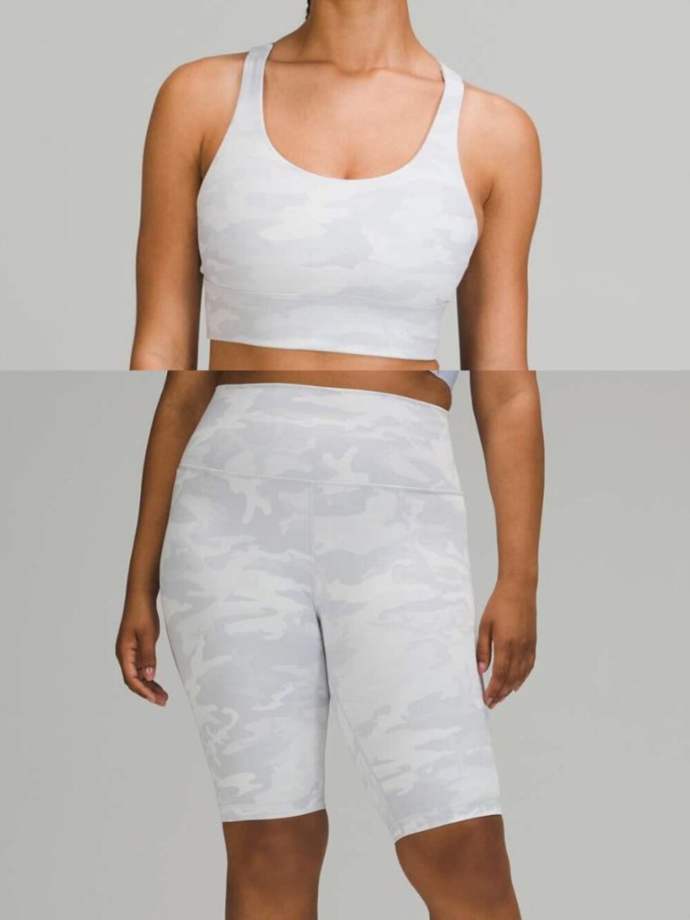 Lululemon Athletica Women's Grey Camo Print Energy Bra 8 Wunder Under Short 4